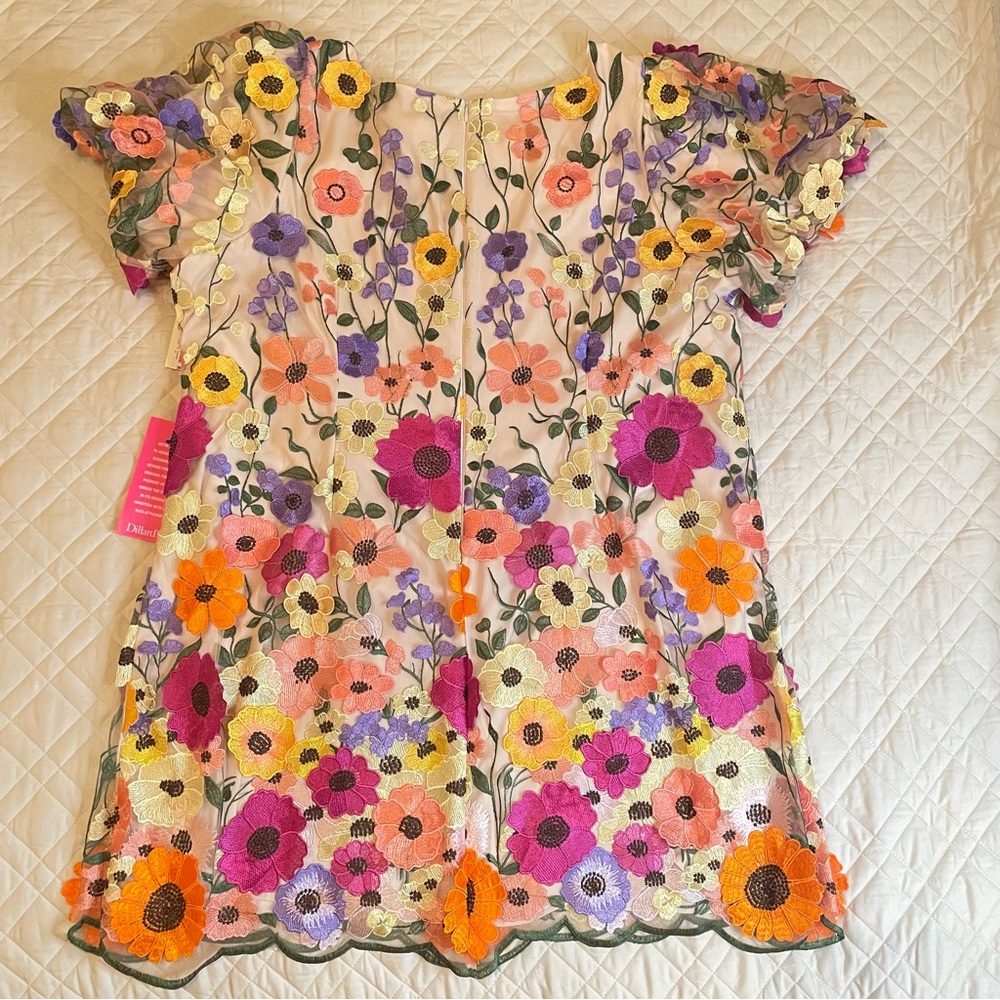 NWT Eliza J 3D Embroidered Floral Mesh Puff Sleeve Sheath Dress Plus Size 22W - Picture 16 of 16
